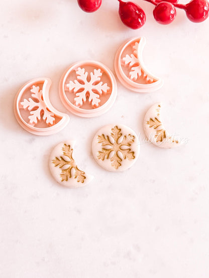 Crescent & Full Moon Snowflake Cutter – Winter Polymer Clay Tools for Earrings and Charms