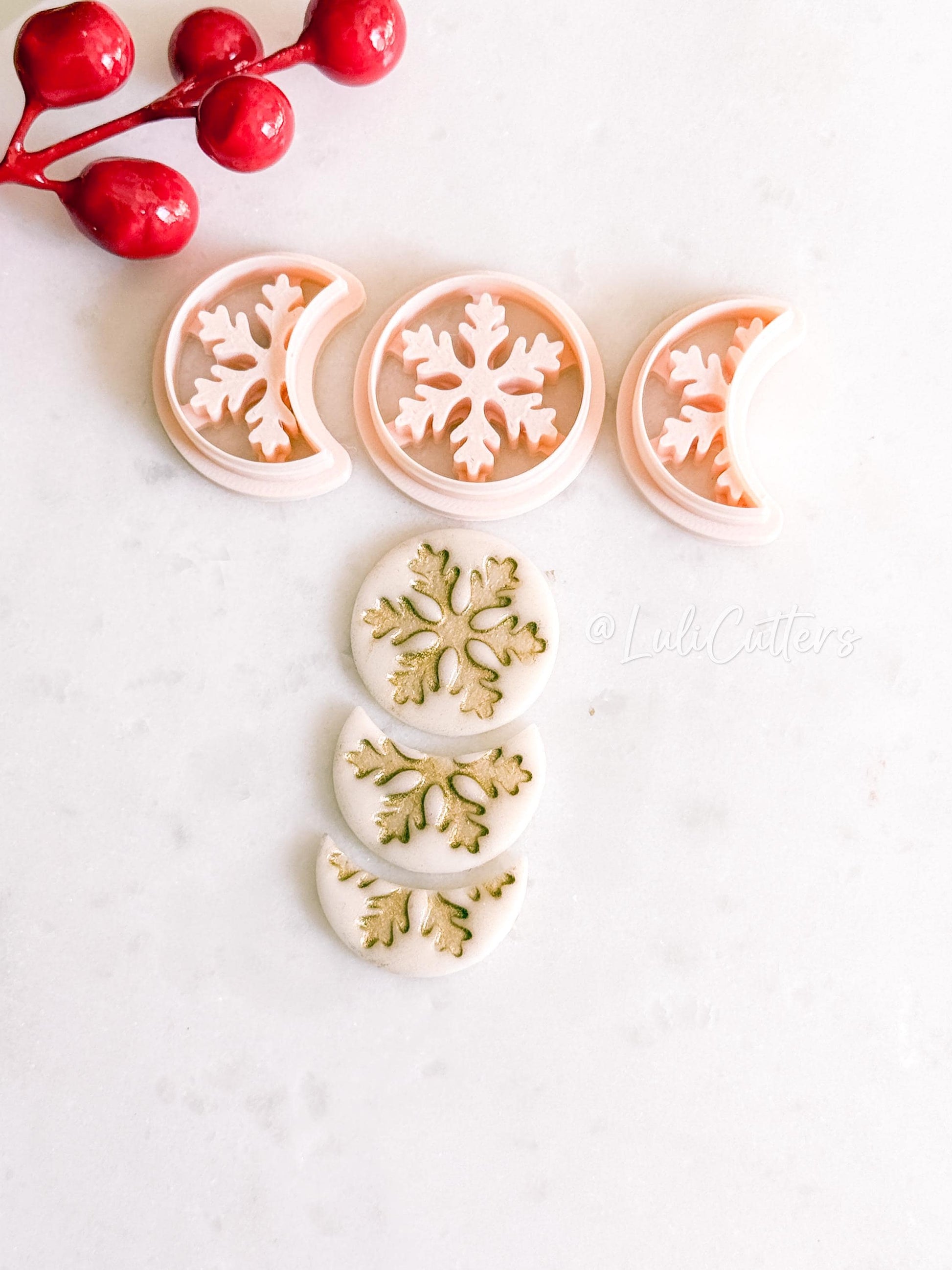 Crescent & Full Moon Snowflake Cutter – Winter Polymer Clay Tools for Earrings and Charms