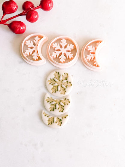Crescent & Full Moon Snowflake Cutter – Winter Polymer Clay Tools for Earrings and Charms