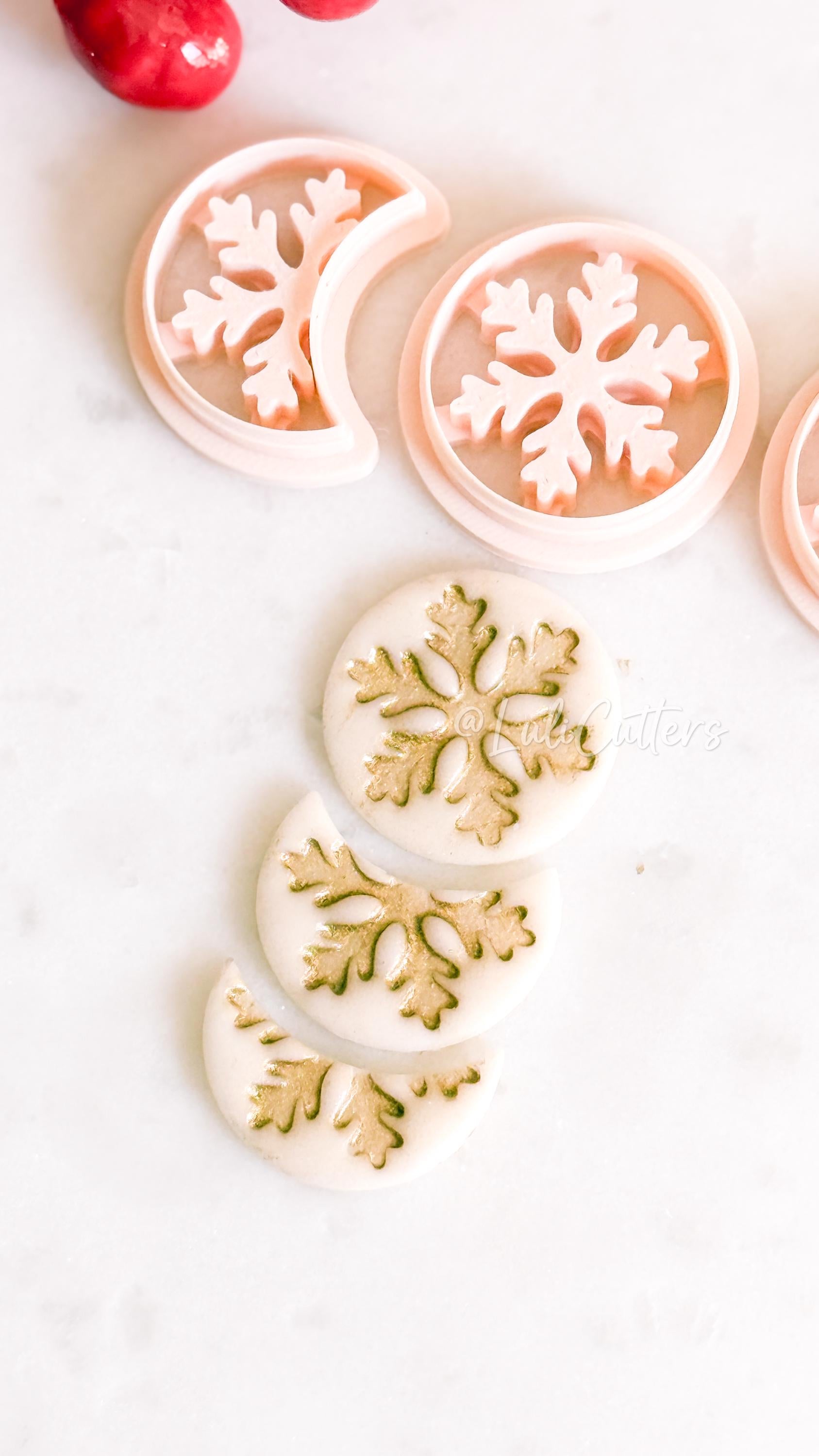 Crescent & Full Moon Snowflake Cutter – Winter Polymer Clay Tools for Earrings and Charms