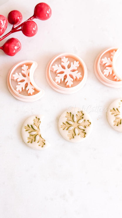 Crescent & Full Moon Snowflake Cutter – Winter Polymer Clay Tools for Earrings and Charms