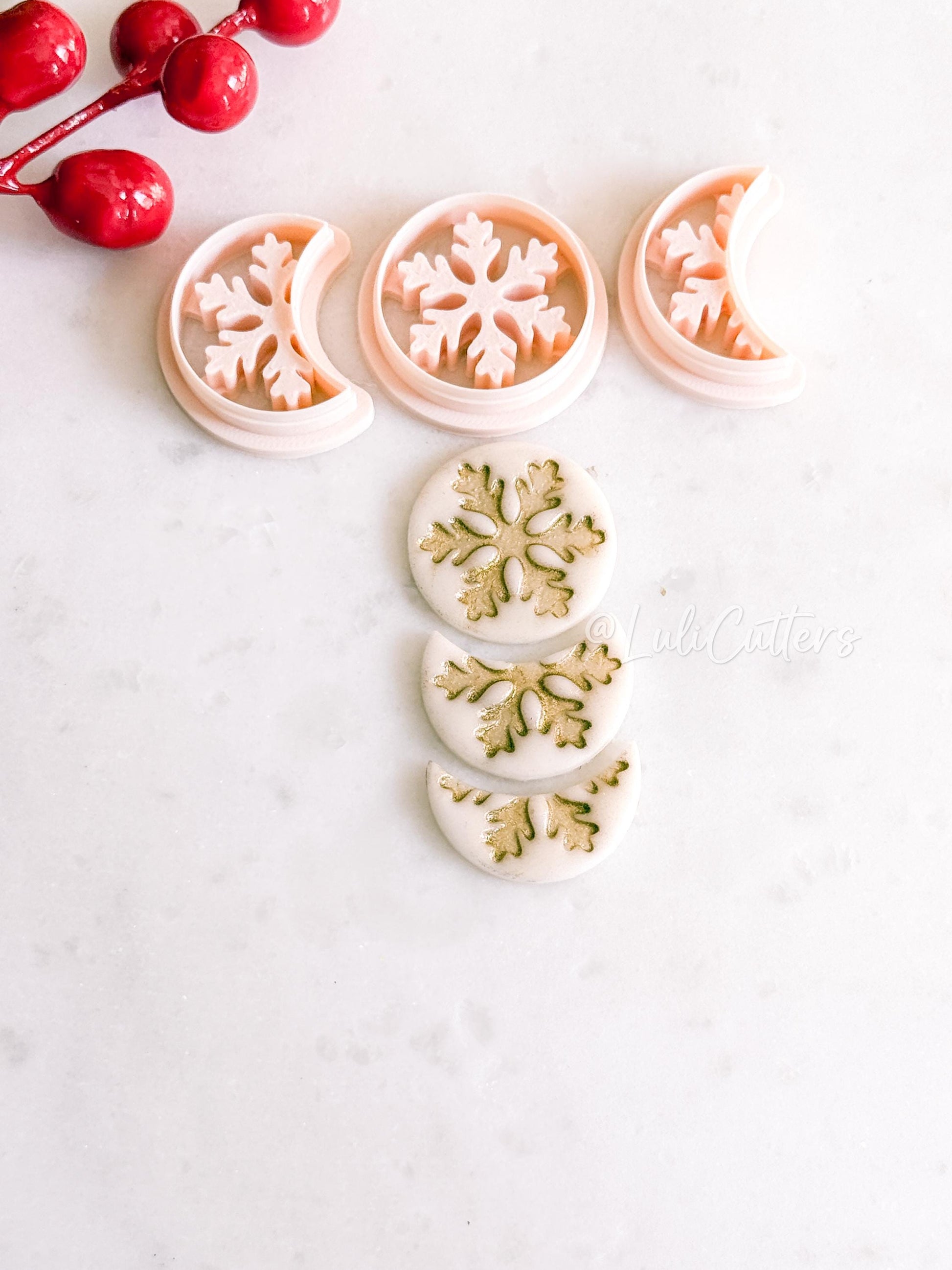 Crescent & Full Moon Snowflake Cutter – Winter Polymer Clay Tools for Earrings and Charms