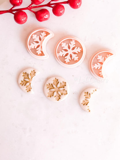 Crescent & Full Moon Snowflake Cutter – Winter Polymer Clay Tools for Earrings and Charms