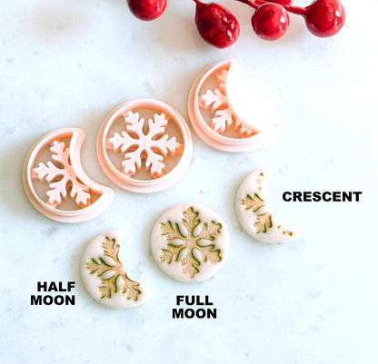 Crescent & Full Moon Snowflake Cutter – Winter Polymer Clay Tools for Earrings and Charms