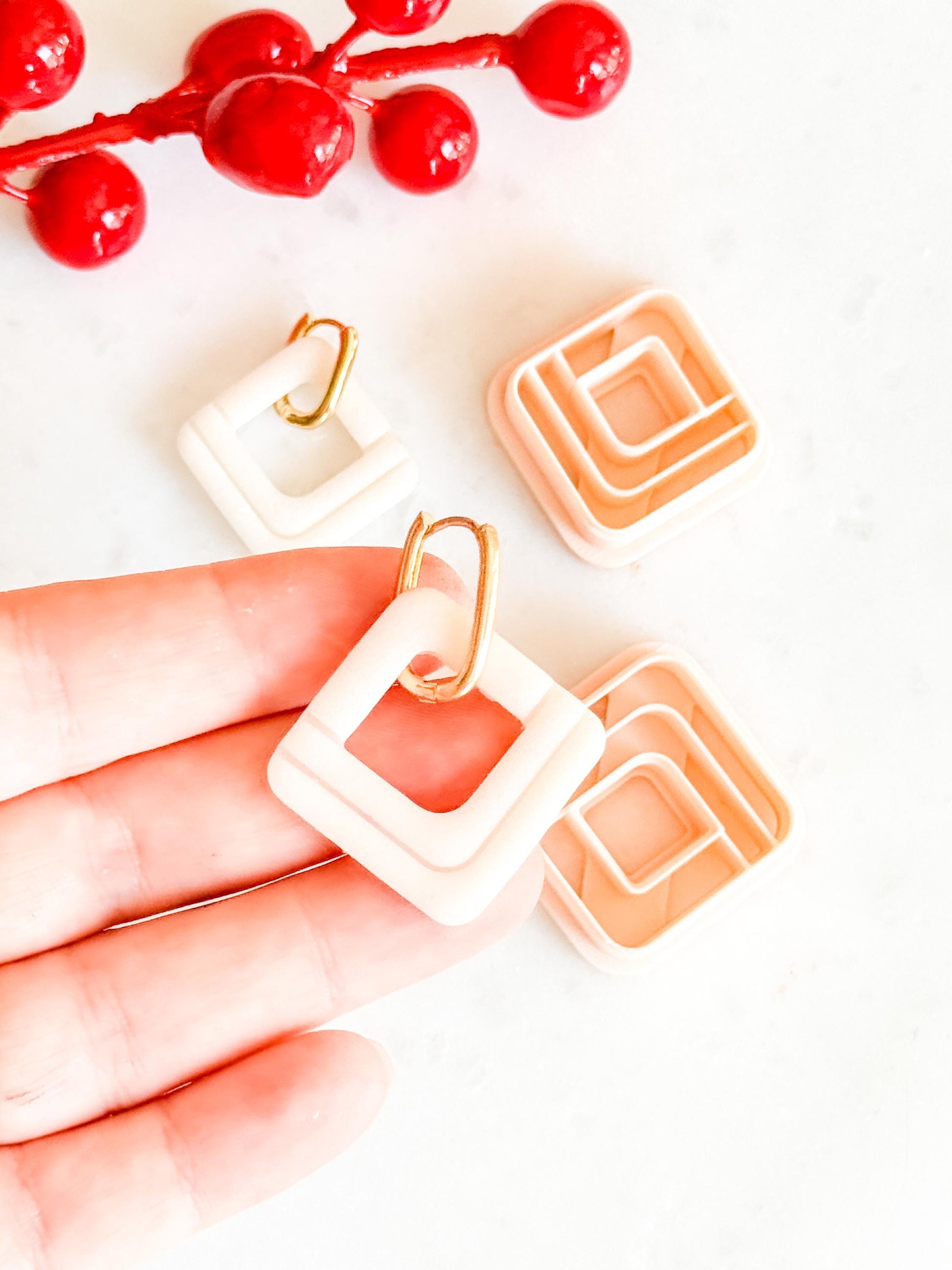 Layered Square Clay Cutter Set – Modern Geometric Polymer Clay Earring Shapes