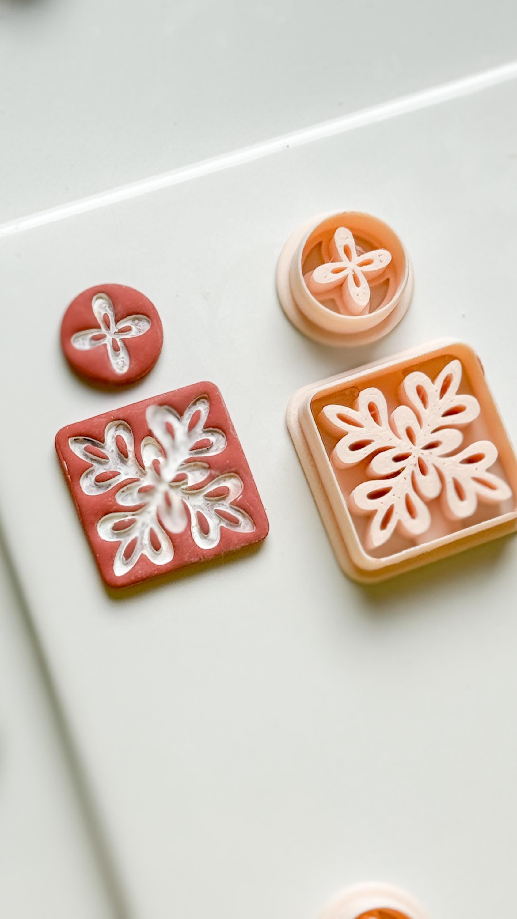 Floral Burst Square and Circle Clay Cutter Set for Polymer Clay Earrings - Majolica Collection