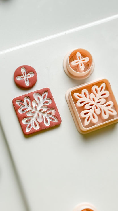 Floral Burst Square and Circle Clay Cutter Set for Polymer Clay Earrings - Majolica Collection