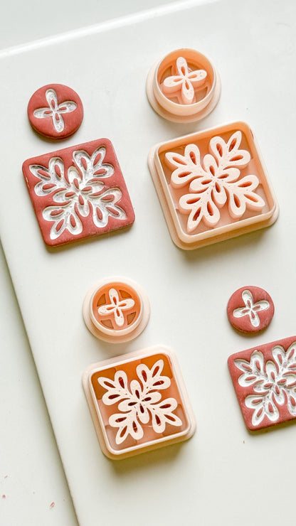 Floral Burst Square and Circle Clay Cutter Set for Polymer Clay Earrings - Majolica Collection