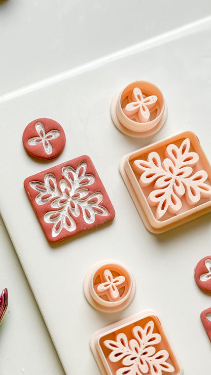 Floral Burst Square and Circle Clay Cutter Set for Polymer Clay Earrings - Majolica Collection