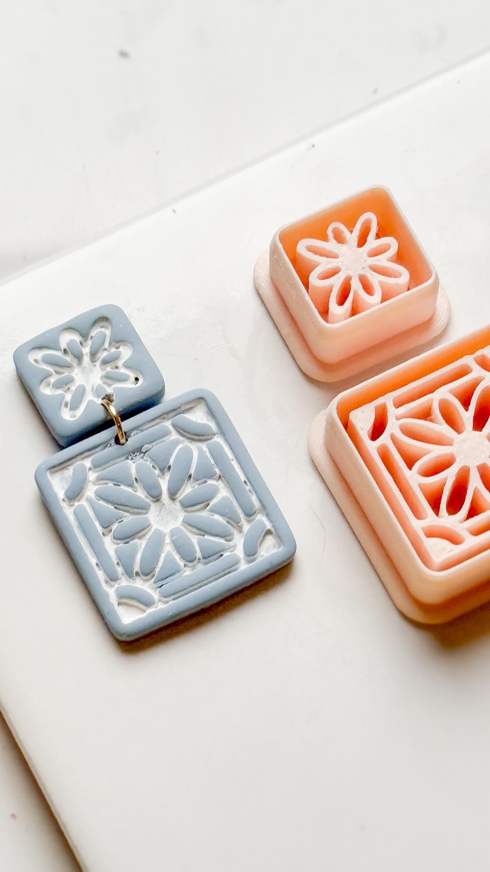Daisy Tile Square Clay Cutter Set for Polymer Clay Earrings - Majolica Collection