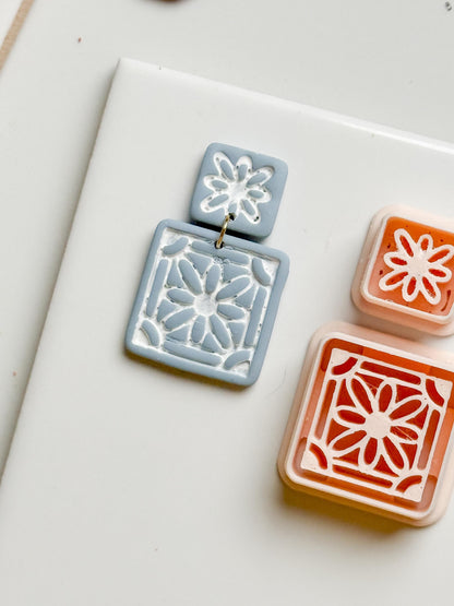 Daisy Tile Square Clay Cutter Set for Polymer Clay Earrings - Majolica Collection