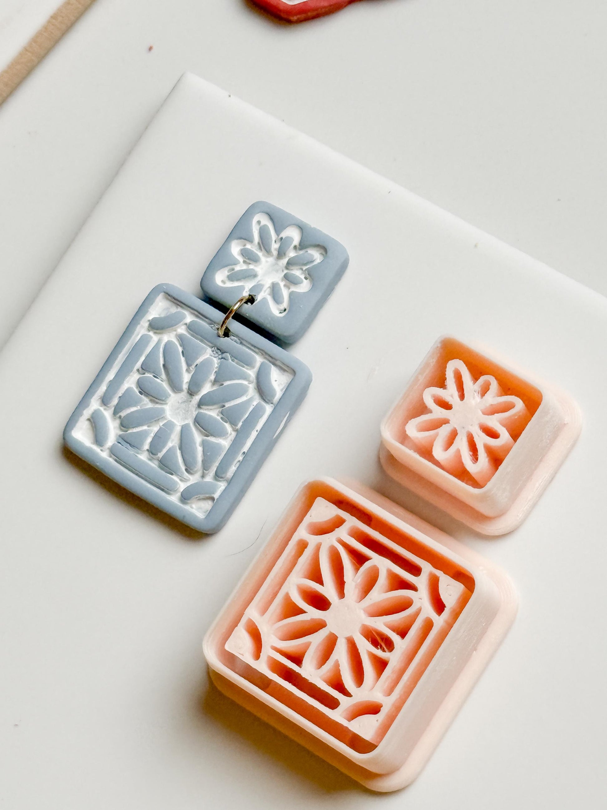 Daisy Tile Square Clay Cutter Set for Polymer Clay Earrings - Majolica Collection