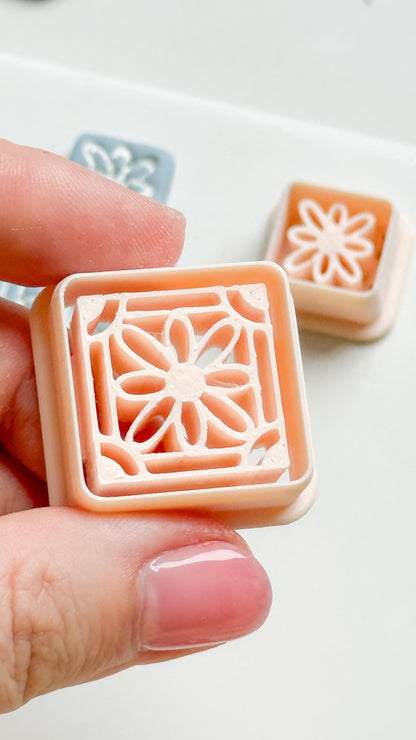 Daisy Tile Square Clay Cutter Set for Polymer Clay Earrings - Majolica Collection