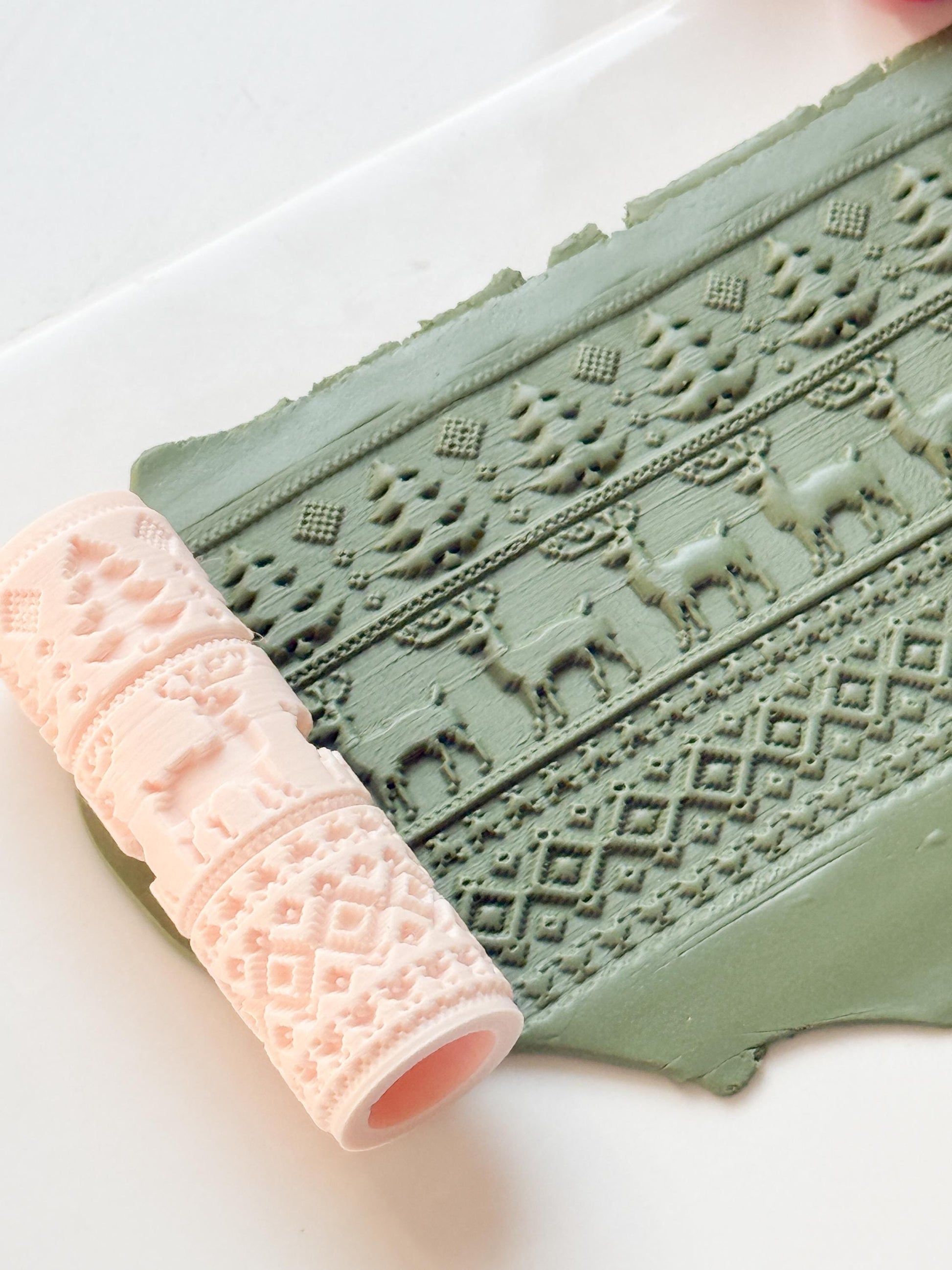 Christmas Sweater Embossing Roller – Reindeer and Tree Pattern Polymer Clay Tool