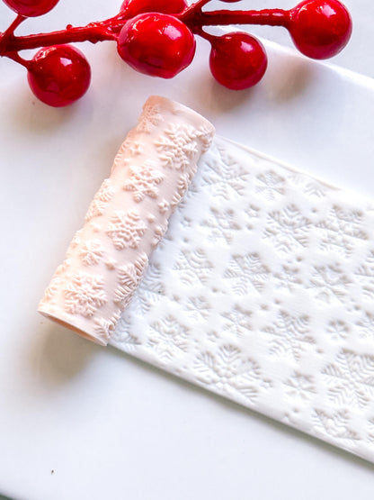 Snowflake Deboss Roller for Polymer Clay – Winter Texture Rolling Pin