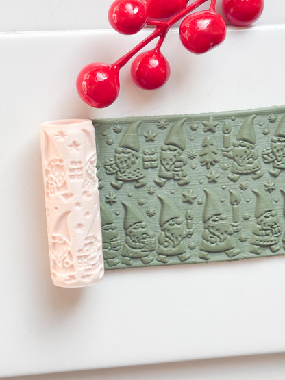 Christmas Gnome Emboss Roller for Polymer Clay – Holiday Texture Rolling Pin