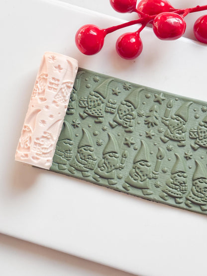 Christmas Gnome Emboss Roller for Polymer Clay – Holiday Texture Rolling Pin