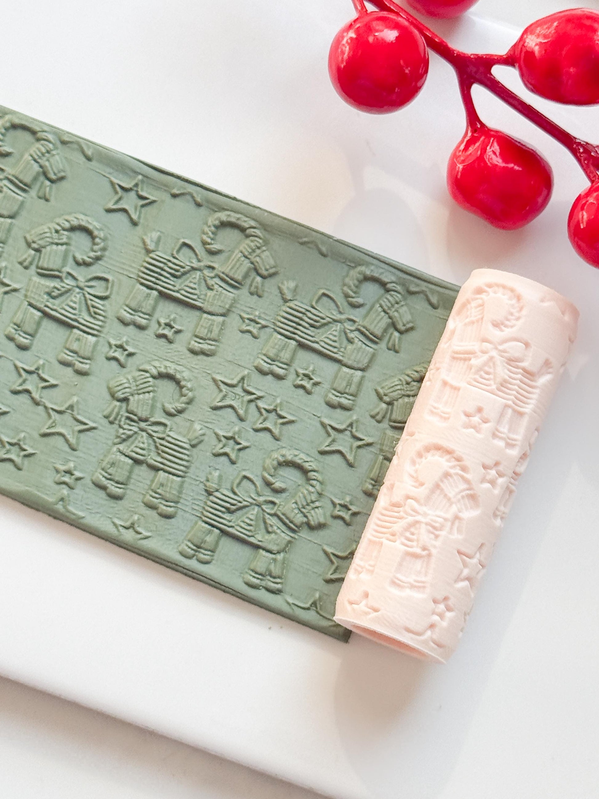 Yule Goat Emboss Roller for Polymer Clay – Scandinavian Christmas Texture Rolling Pin