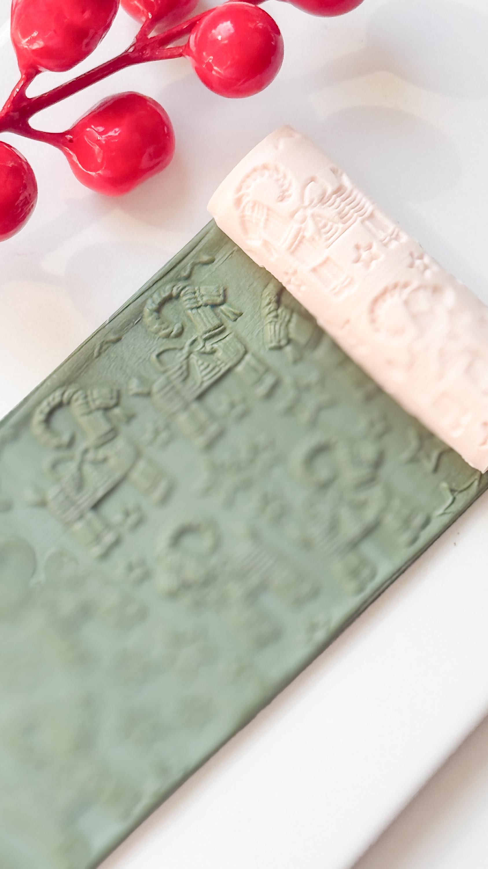 Yule Goat Emboss Roller for Polymer Clay – Scandinavian Christmas Texture Rolling Pin