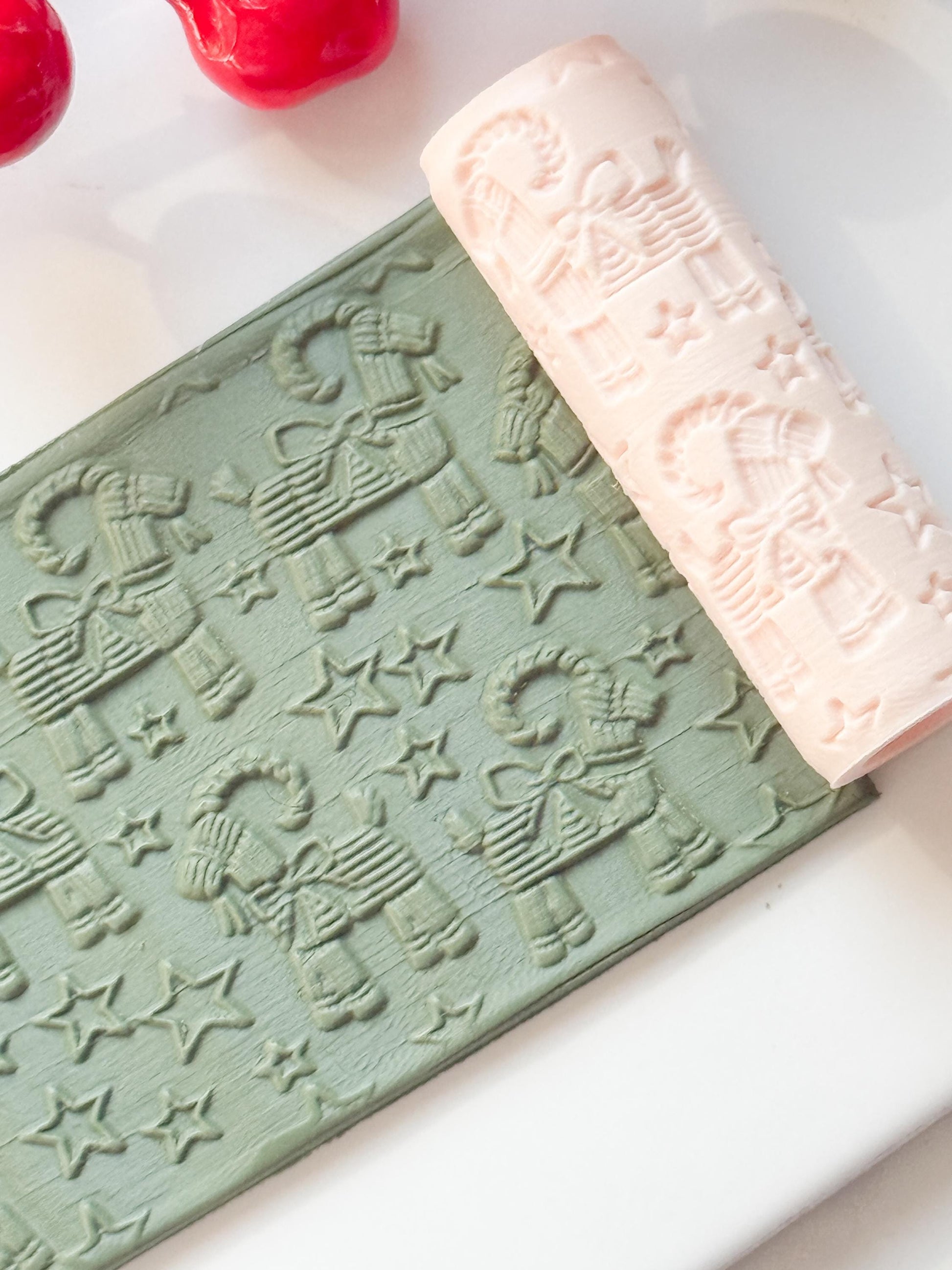 Yule Goat Emboss Roller for Polymer Clay – Scandinavian Christmas Texture Rolling Pin