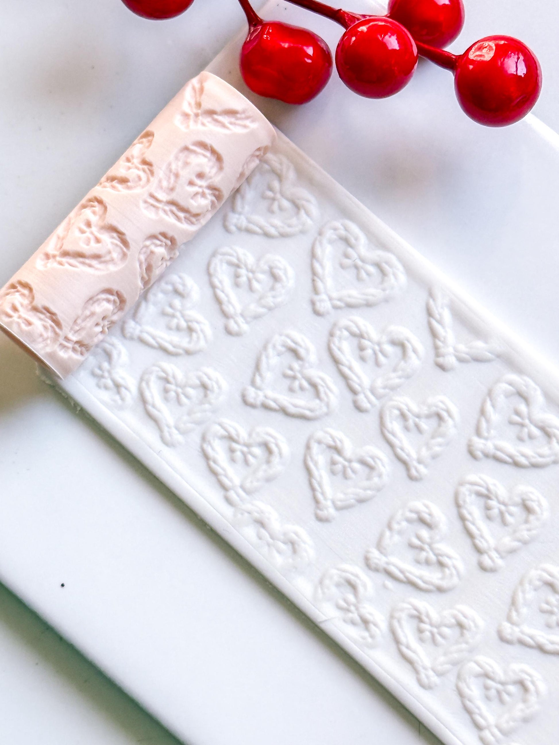 Braided Heart Emboss Roller for Polymer Clay – Scandinavian Christmas Texture Rolling Pin