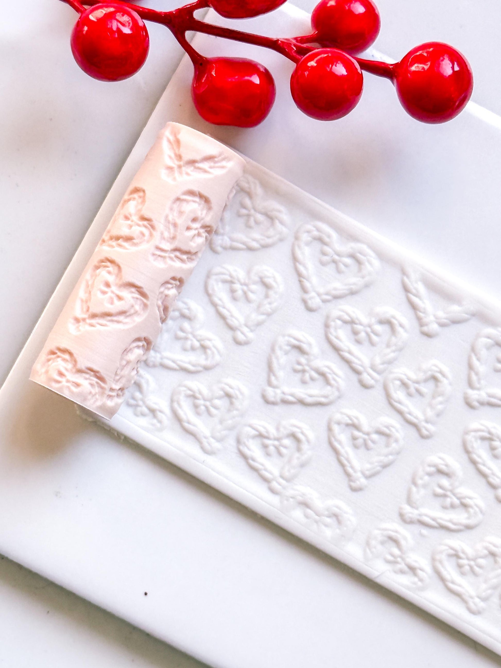 Braided Heart Emboss Roller for Polymer Clay – Scandinavian Christmas Texture Rolling Pin