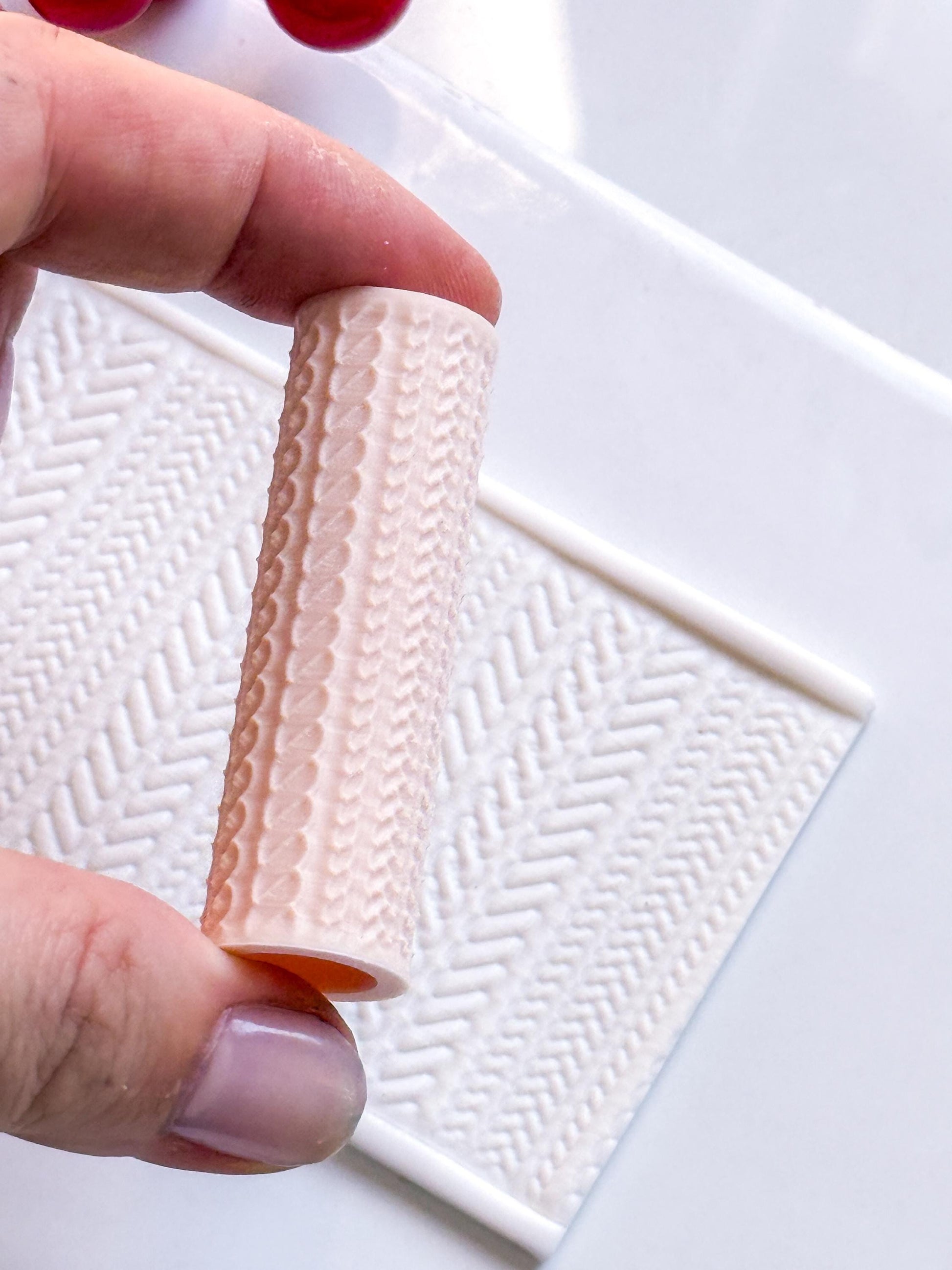 Braided Knit Embossing Roller – Herringbone Texture Roller for Polymer Clay