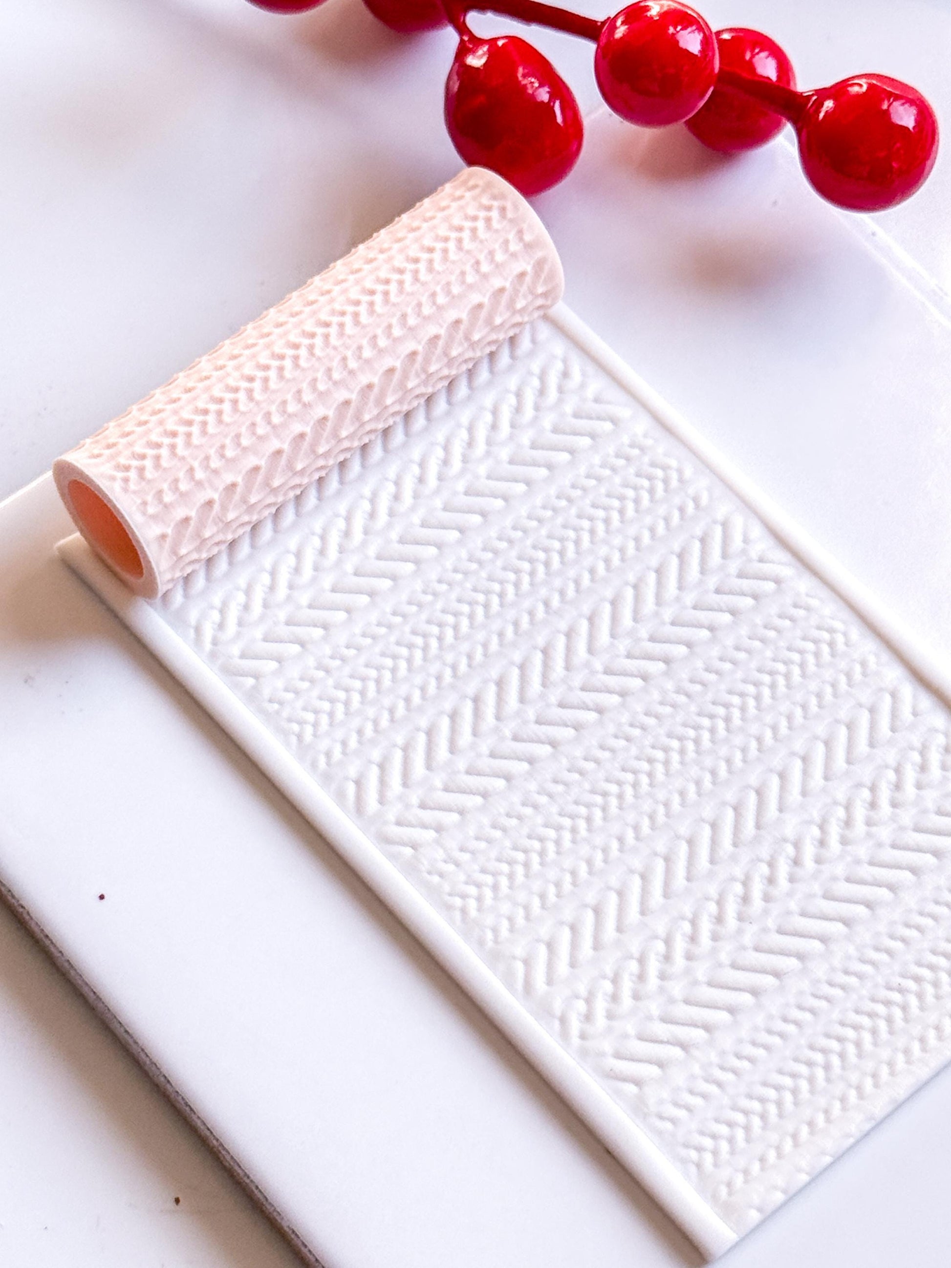 Braided Knit Embossing Roller – Herringbone Texture Roller for Polymer Clay