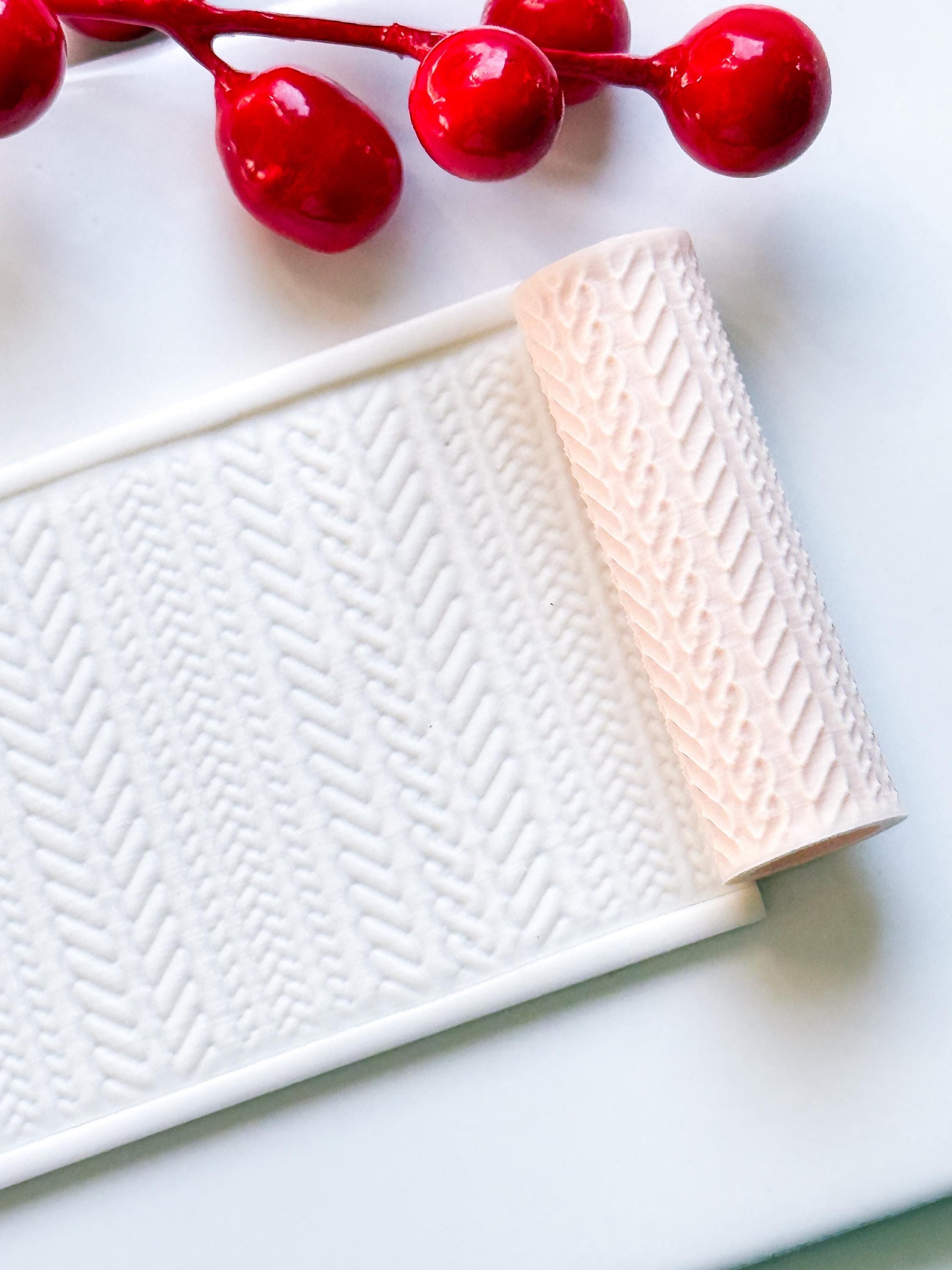 Braided Knit Embossing Roller – Herringbone Texture Roller for Polymer Clay
