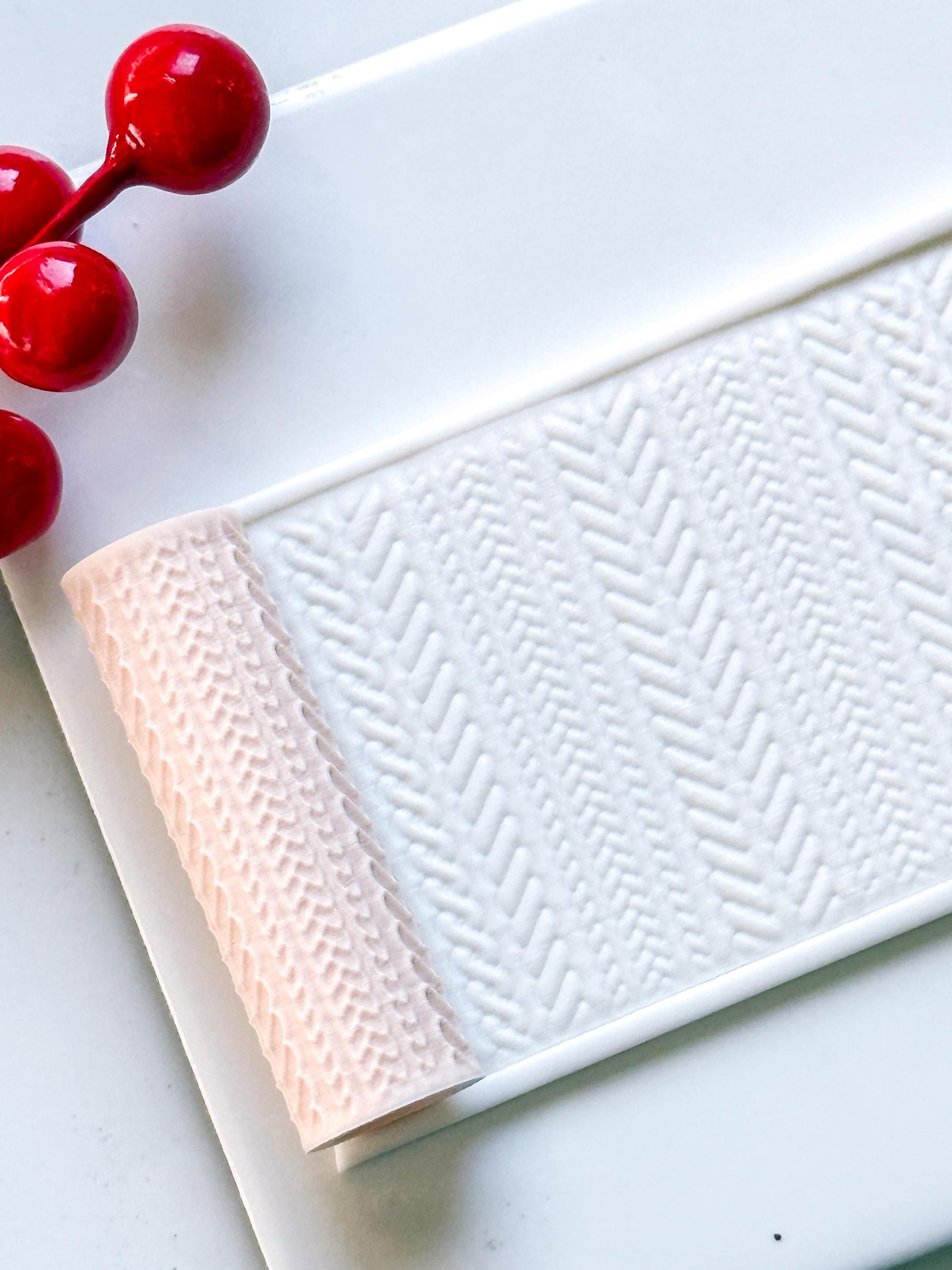 Braided Knit Embossing Roller – Herringbone Texture Roller for Polymer Clay