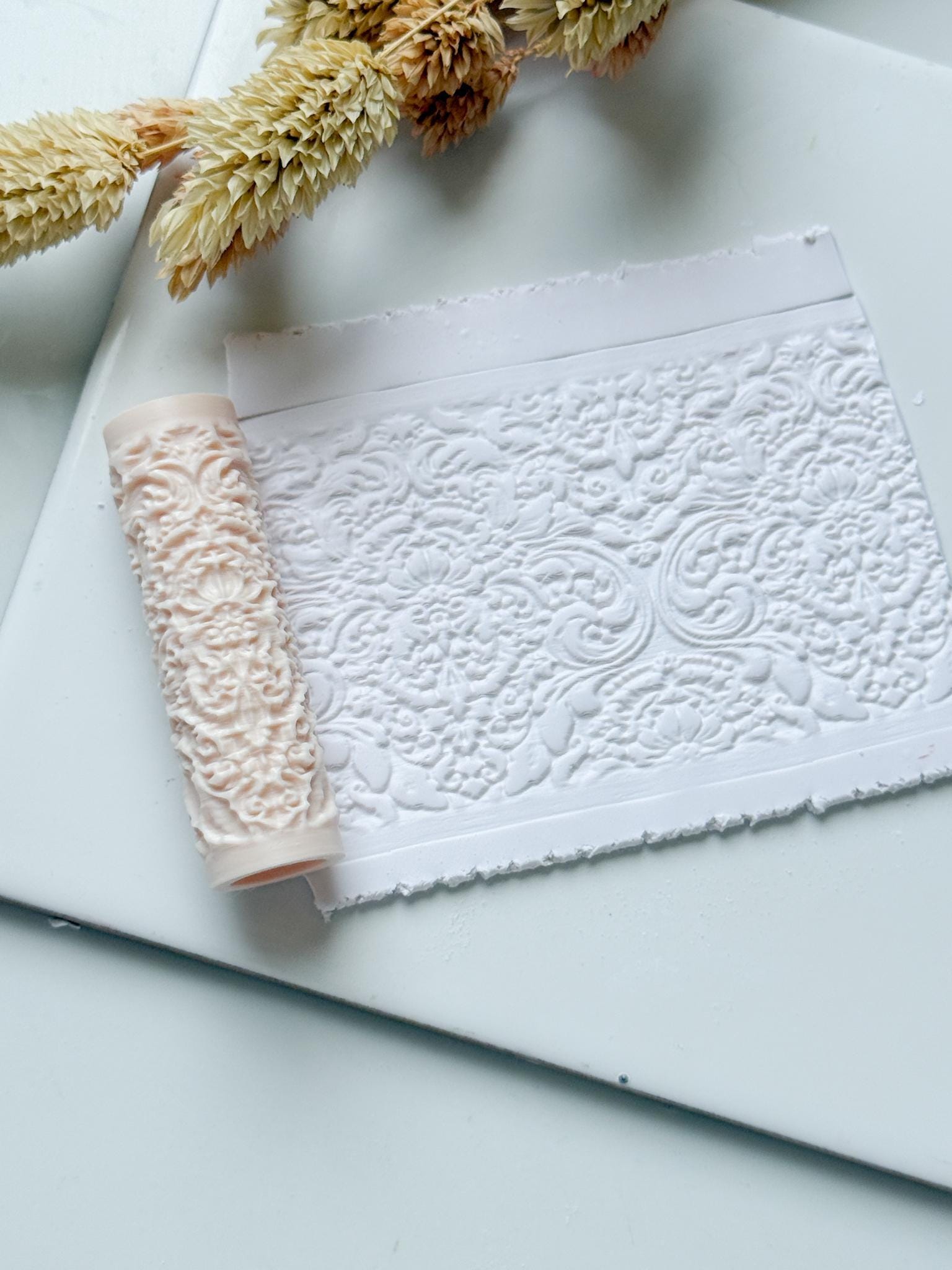 Rococo Floral Scroll Polymer Clay Roller Embossing Texture Tool