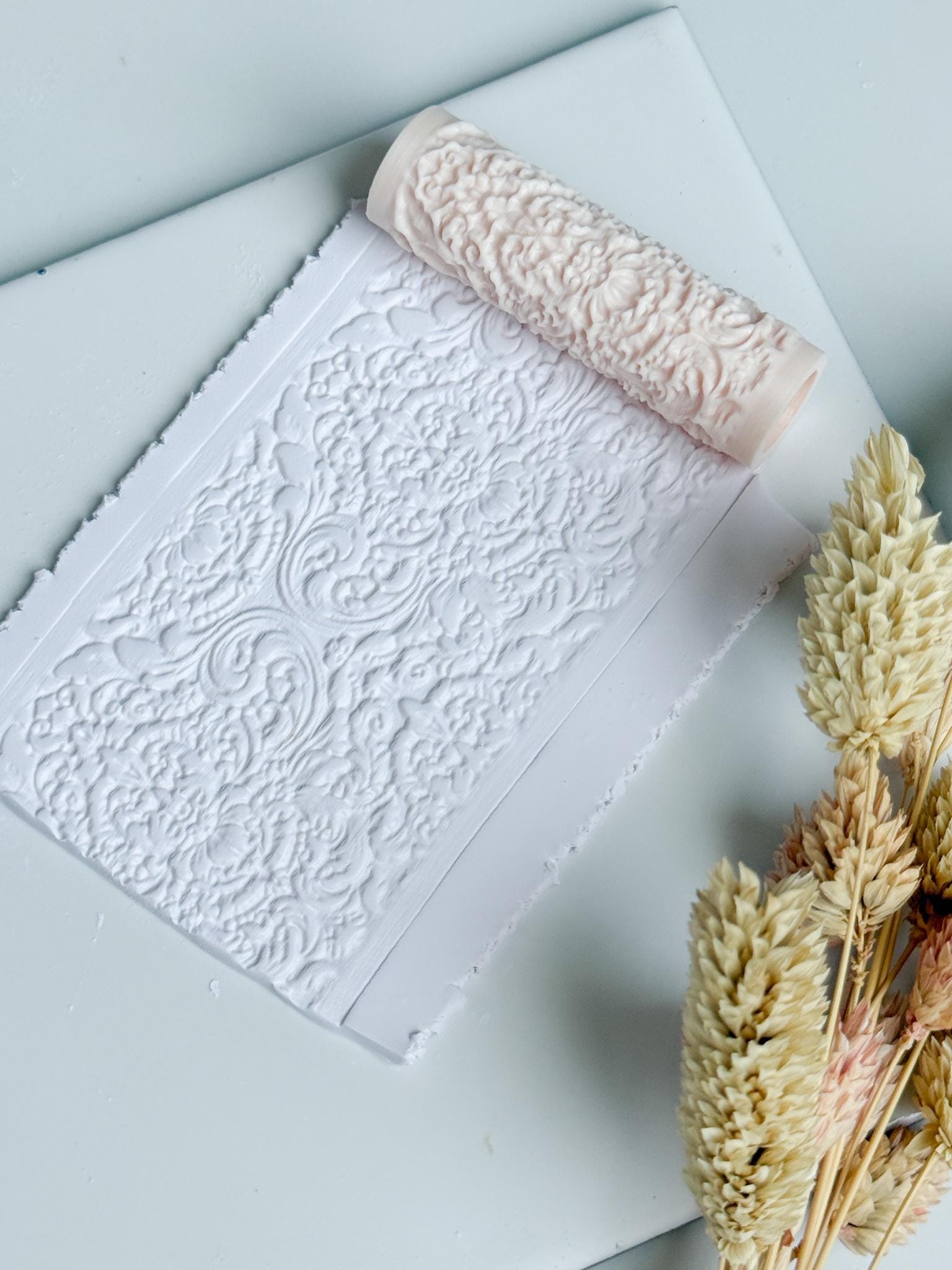 Rococo Floral Scroll Polymer Clay Roller Embossing Texture Tool