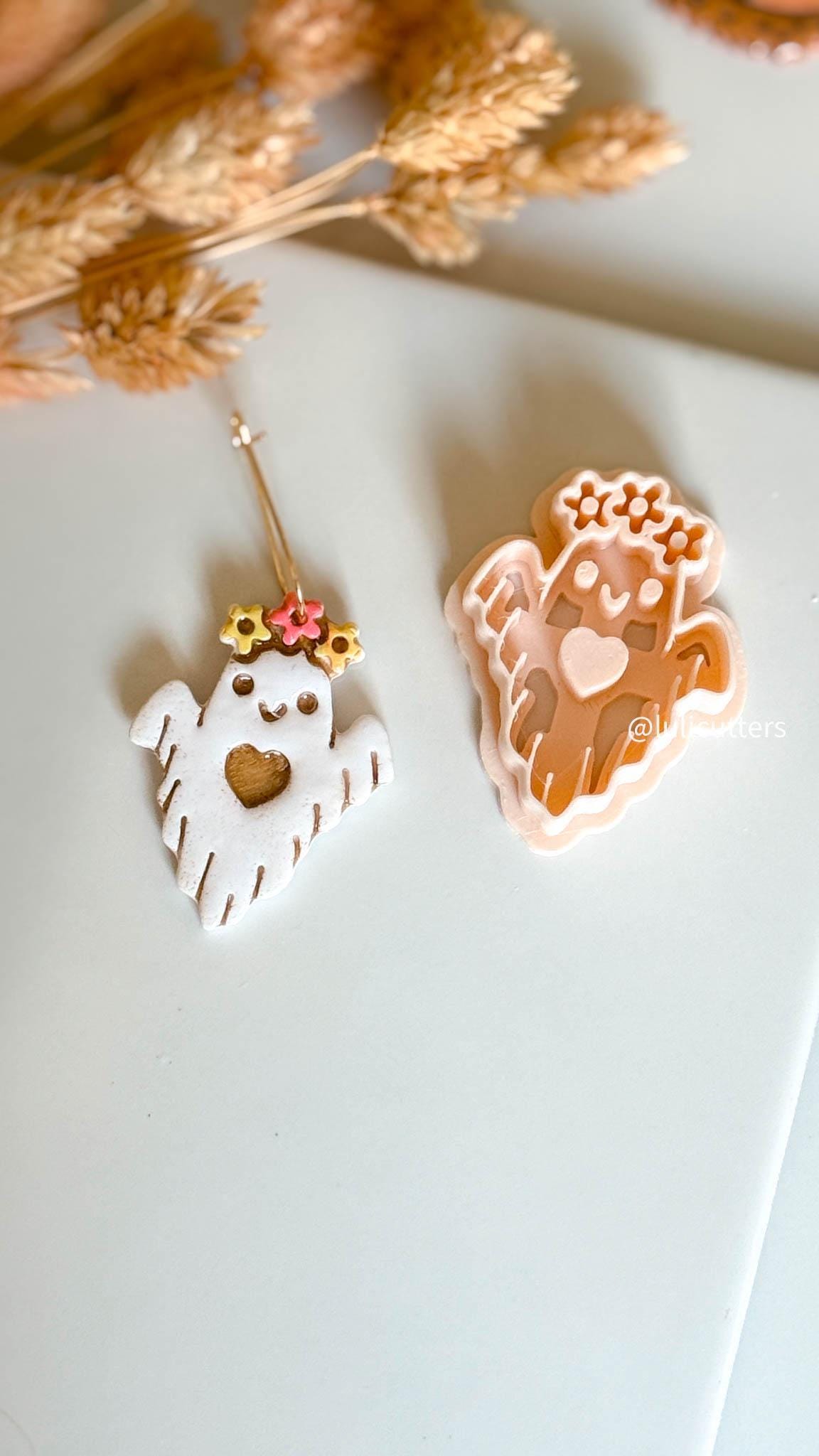 Floral Ghost Cutter: Polymer Clay Mold, Halloween Jewelry (40mm Design 00913