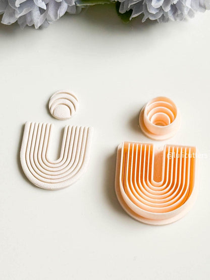 Ribbed Arch Clay Earring Cutter Set Includes U-Shape Base + Semi-Circle Topper