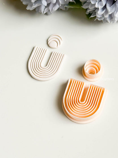 Ribbed Arch Clay Earring Cutter Set Includes U-Shape Base + Semi-Circle Topper