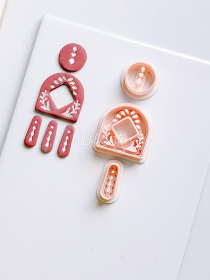 Geometric Arch and Drop Clay Cutter Set with Imprint Details - Majolica Collection
