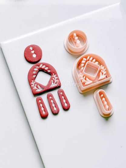 Geometric Arch and Drop Clay Cutter Set with Imprint Details - Majolica Collection