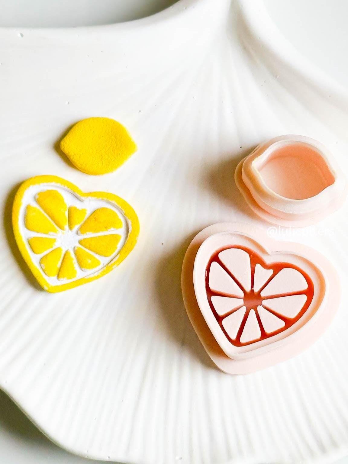 Heart Lemon Slice Polymer Clay Cutter Set: Citrus Earring Detail (2 Piece)