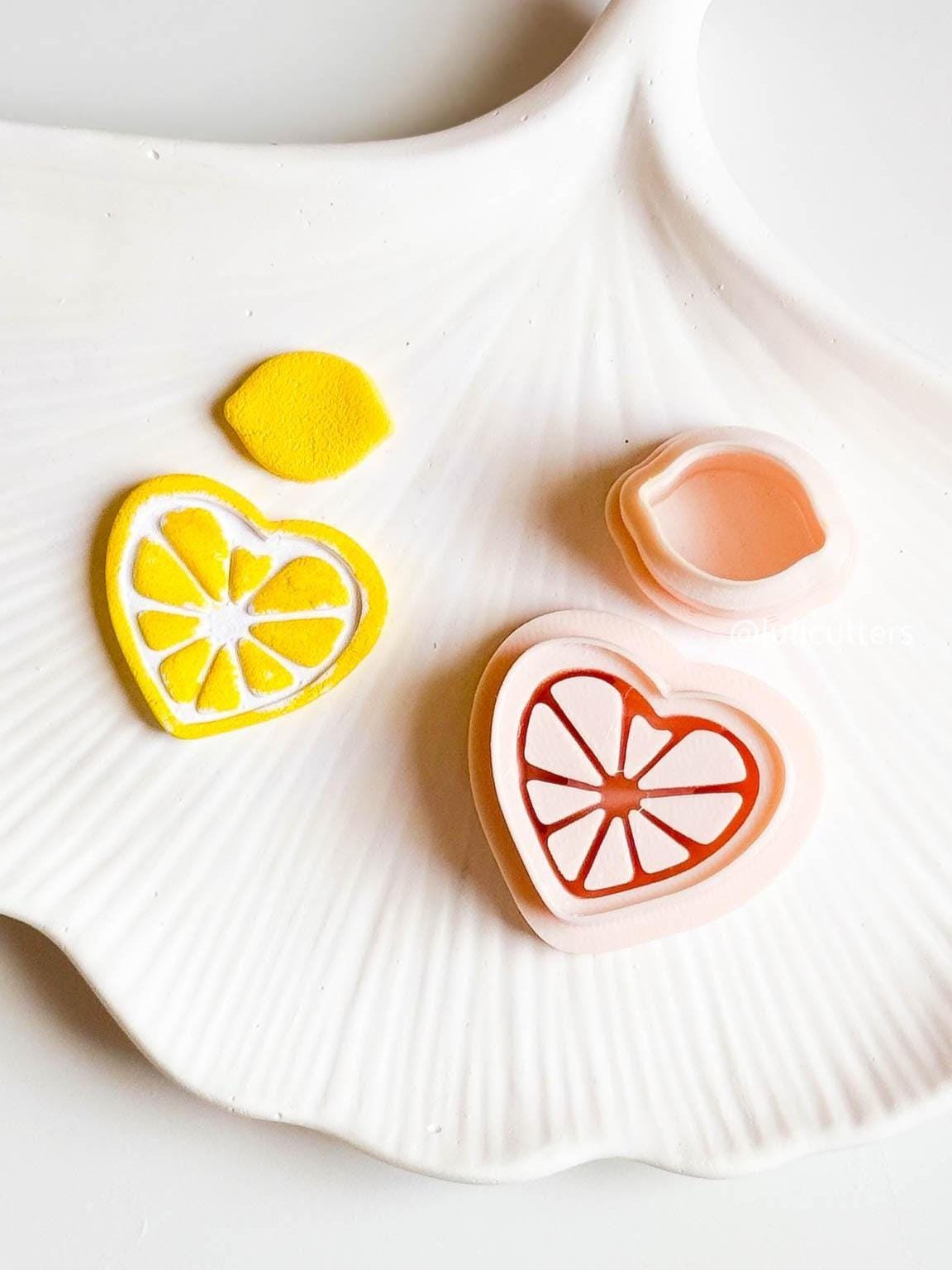 Heart Lemon Slice Polymer Clay Cutter Set: Citrus Earring Detail (2 Piece)