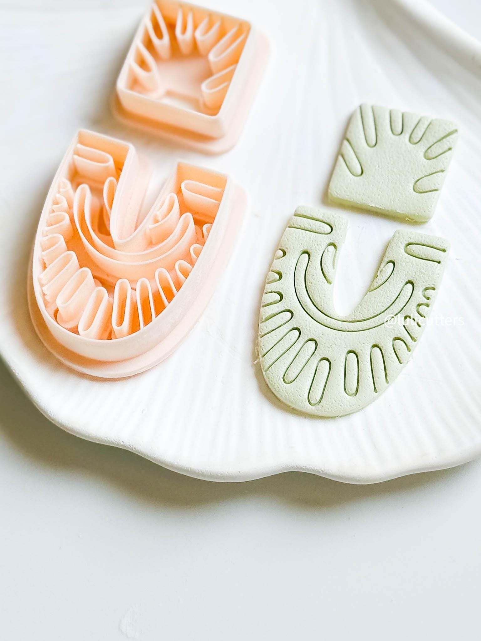 Boho Ray Clay Cutter Set Square Topper + U-Shaped Base with Sun Imprint