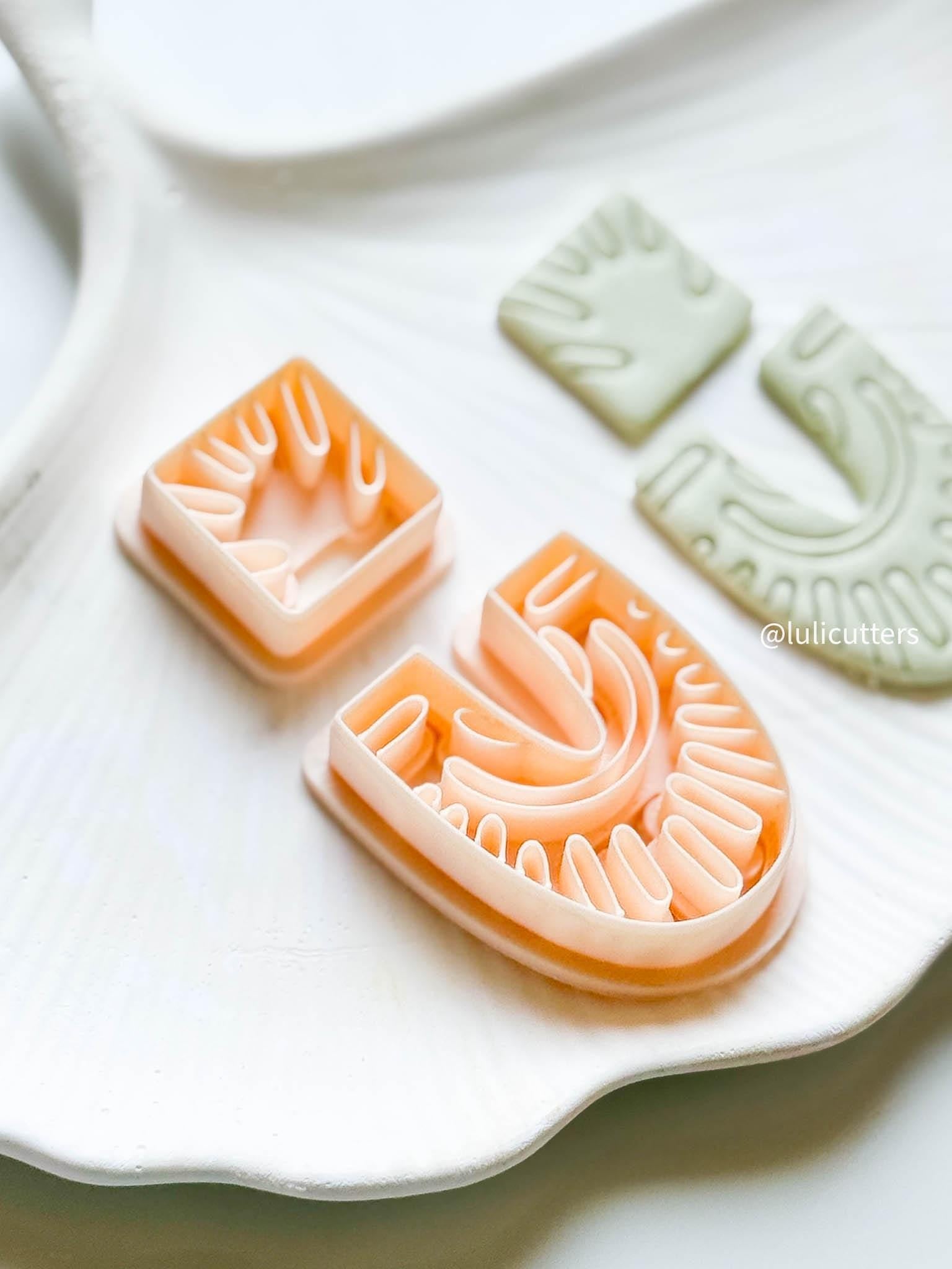 Boho Ray Clay Cutter Set Square Topper + U-Shaped Base with Sun Imprint