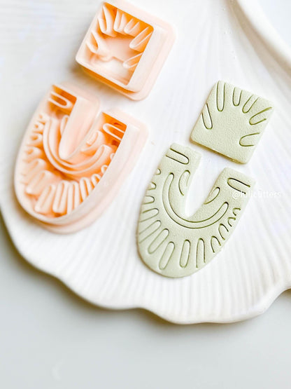 Boho Ray Clay Cutter Set Square Topper + U-Shaped Base with Sun Imprint