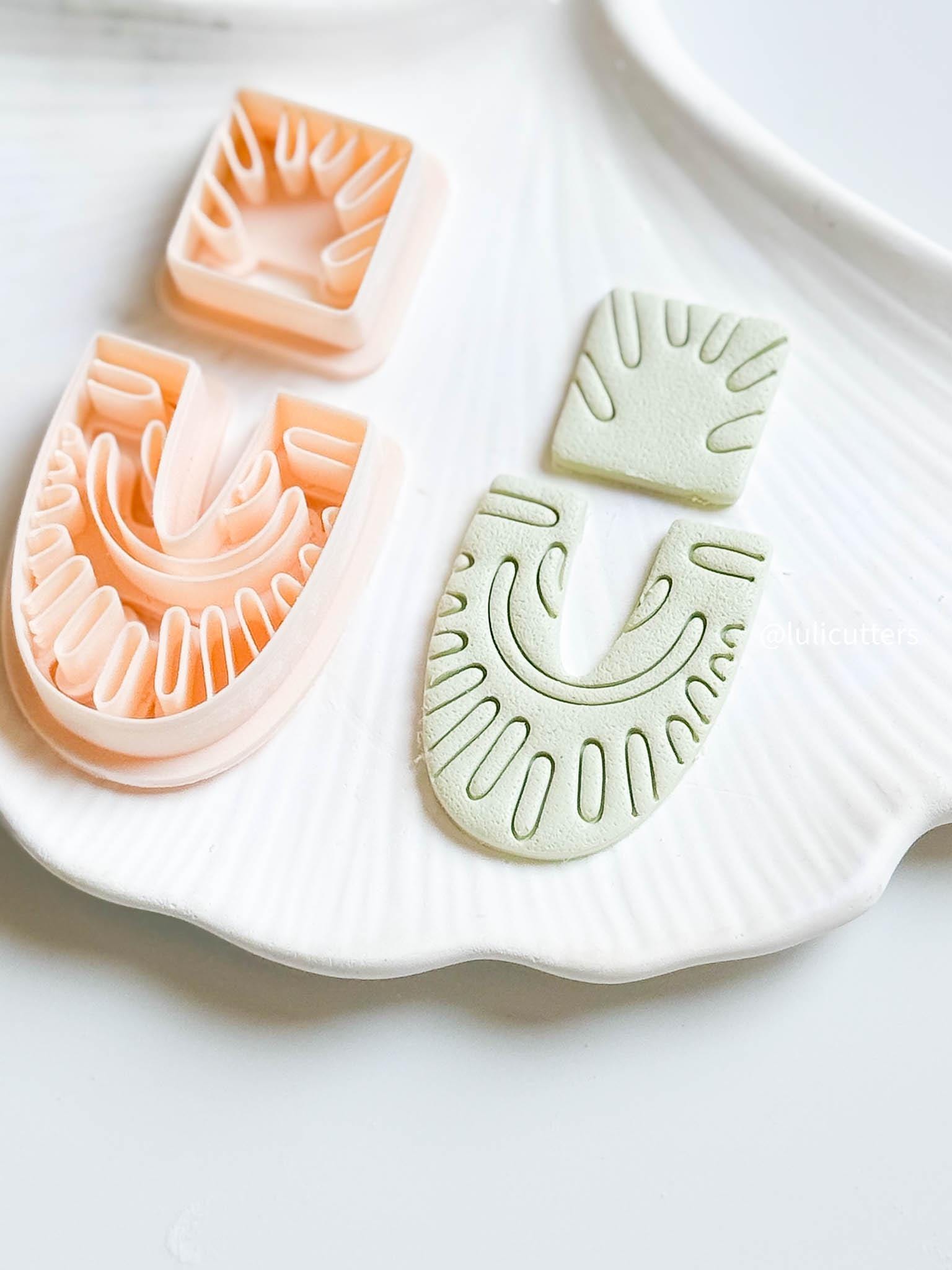 Boho Ray Clay Cutter Set Square Topper + U-Shaped Base with Sun Imprint