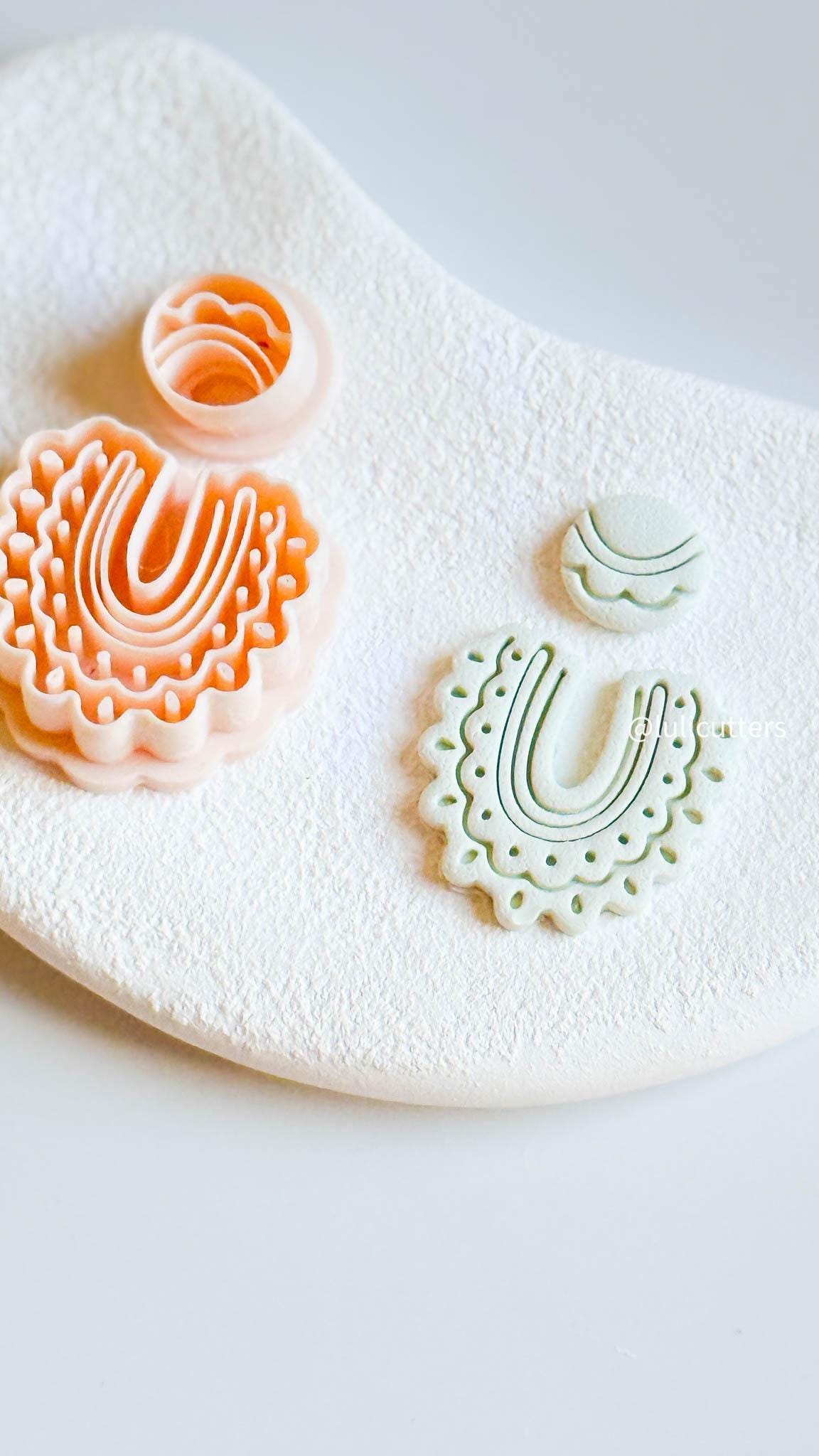 Scalloped Arch Clay Earring Cutter Set Includes Dotted Imprint Base + Circle Topper