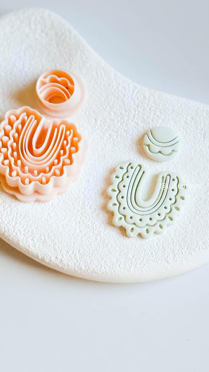 Scalloped Arch Clay Earring Cutter Set Includes Dotted Imprint Base + Circle Topper