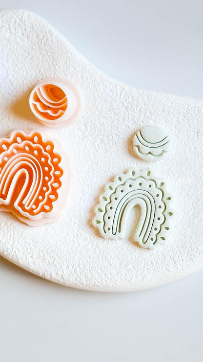 Scalloped Arch Clay Earring Cutter Set Includes Dotted Imprint Base + Circle Topper