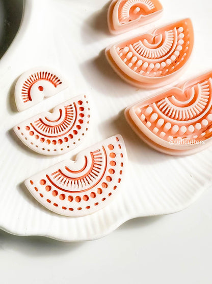 Boho Sunburst Semi-Circle Clay Cutter Set Bold Imprint Earring Design - 3 pieces