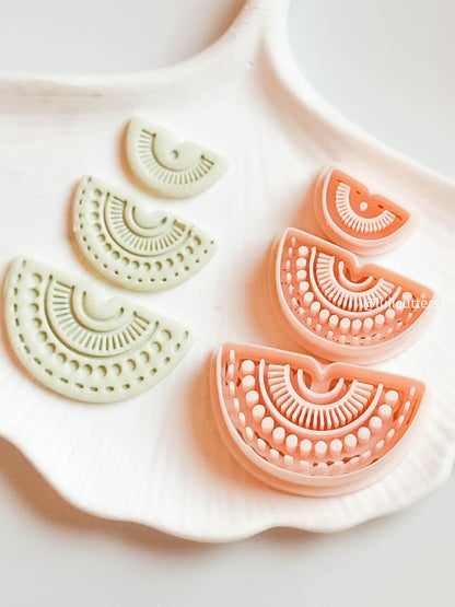 Boho Sunburst Semi-Circle Clay Cutter Set Bold Imprint Earring Design - 3 pieces