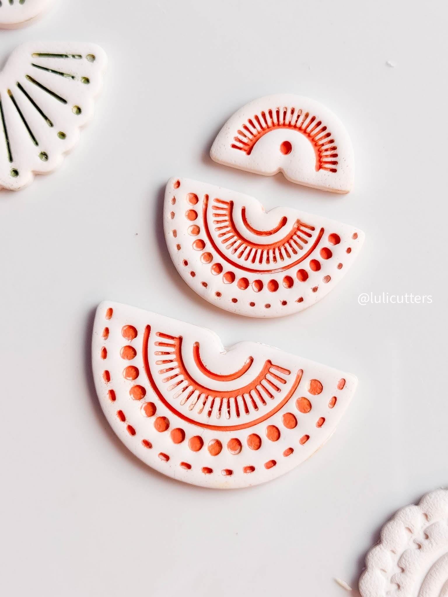 Boho Sunburst Semi-Circle Clay Cutter Set Bold Imprint Earring Design - 3 pieces