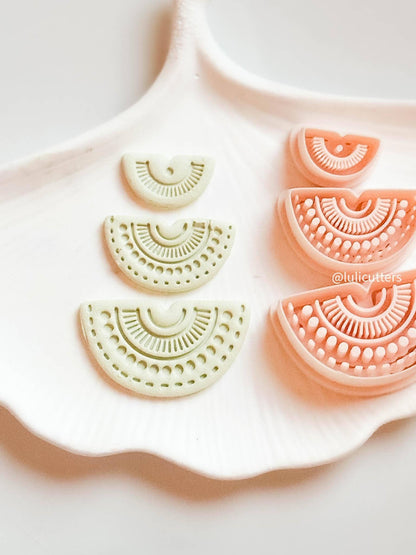 Boho Sunburst Semi-Circle Clay Cutter Set Bold Imprint Earring Design - 3 pieces